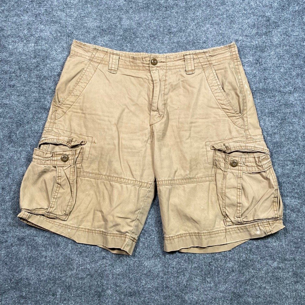Polo Jeans Co Ralph Lauren Mens 34 Tan Khaki Cotton Cargo Shorts RN41381 Vintage